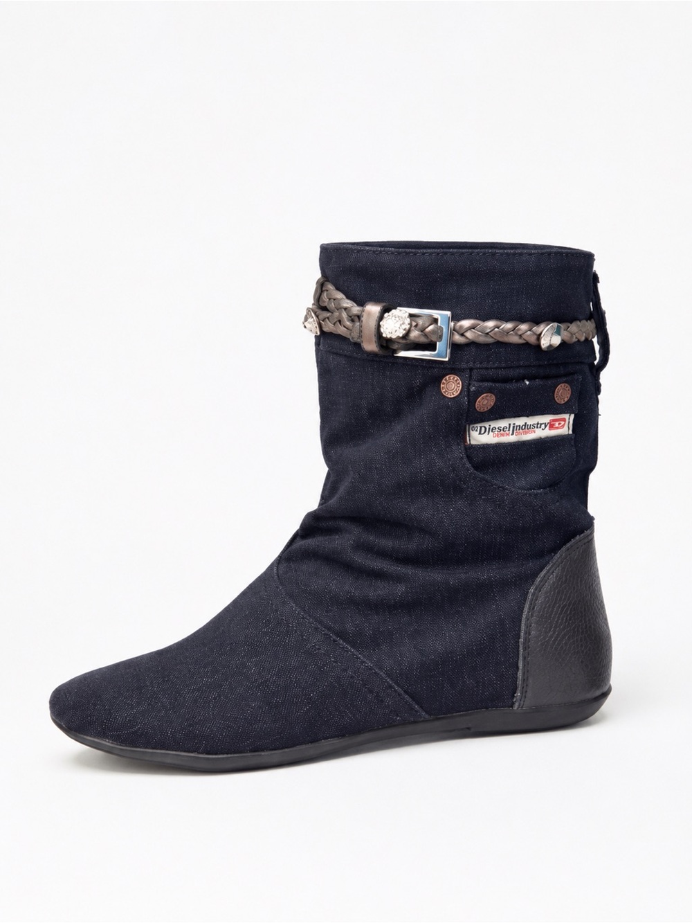 Diesel Denim Ankle Boots with Belt Crystals Strap – Edgy Casual Style size 5.5
